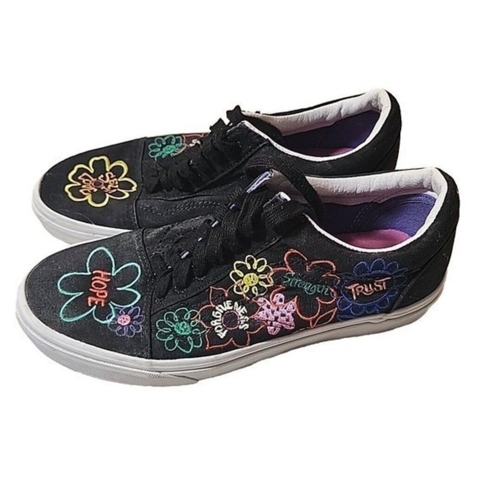 Vans‎ Old Skool Embroidered Flower Hope Strength Self Love Sneakers Women 8.5